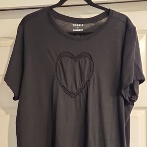 Torrid Black Tee with Heart Embroidery